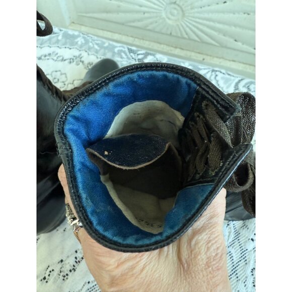 Antique 1910&#39;s Edwardian Womens Black Leather High Lace Up Boots Sz 5 - Picture 6 of 16